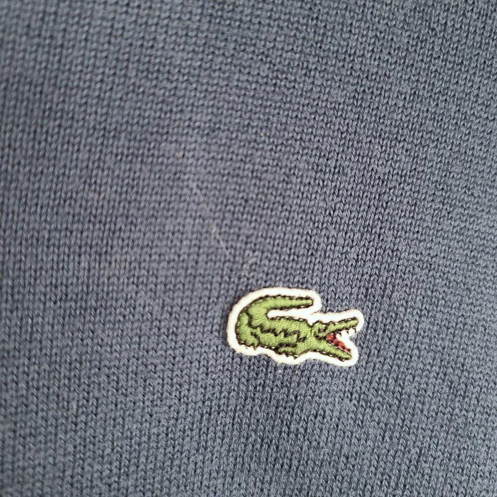 Lacoste Blue V Neck Long Sleeve Pullover Knit Cotton Sweater Top